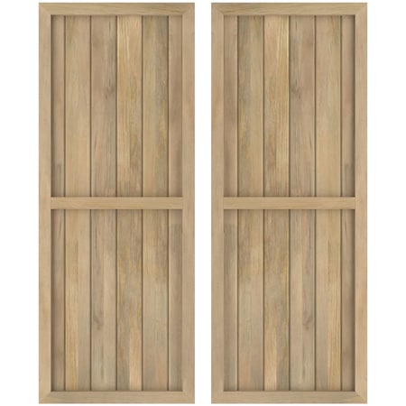 EKENA MILLWORK Americraft 6-Board Exterior Wood 2 Equal Panel Framed Board-n-Batten Shutters, ARW101BF621X64UNH ARW101BF621X64UNH